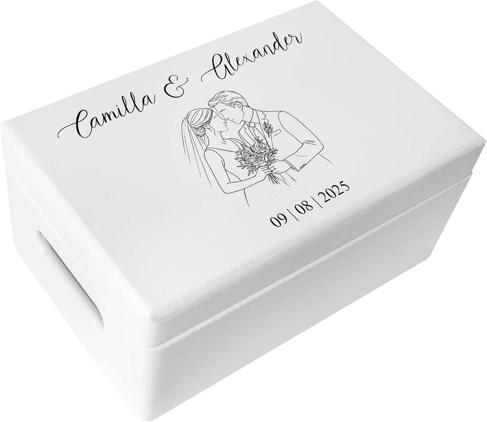 Creative Deco Personalized White Wooden Storage Box Wedding Box | 11.8x7.87x5...