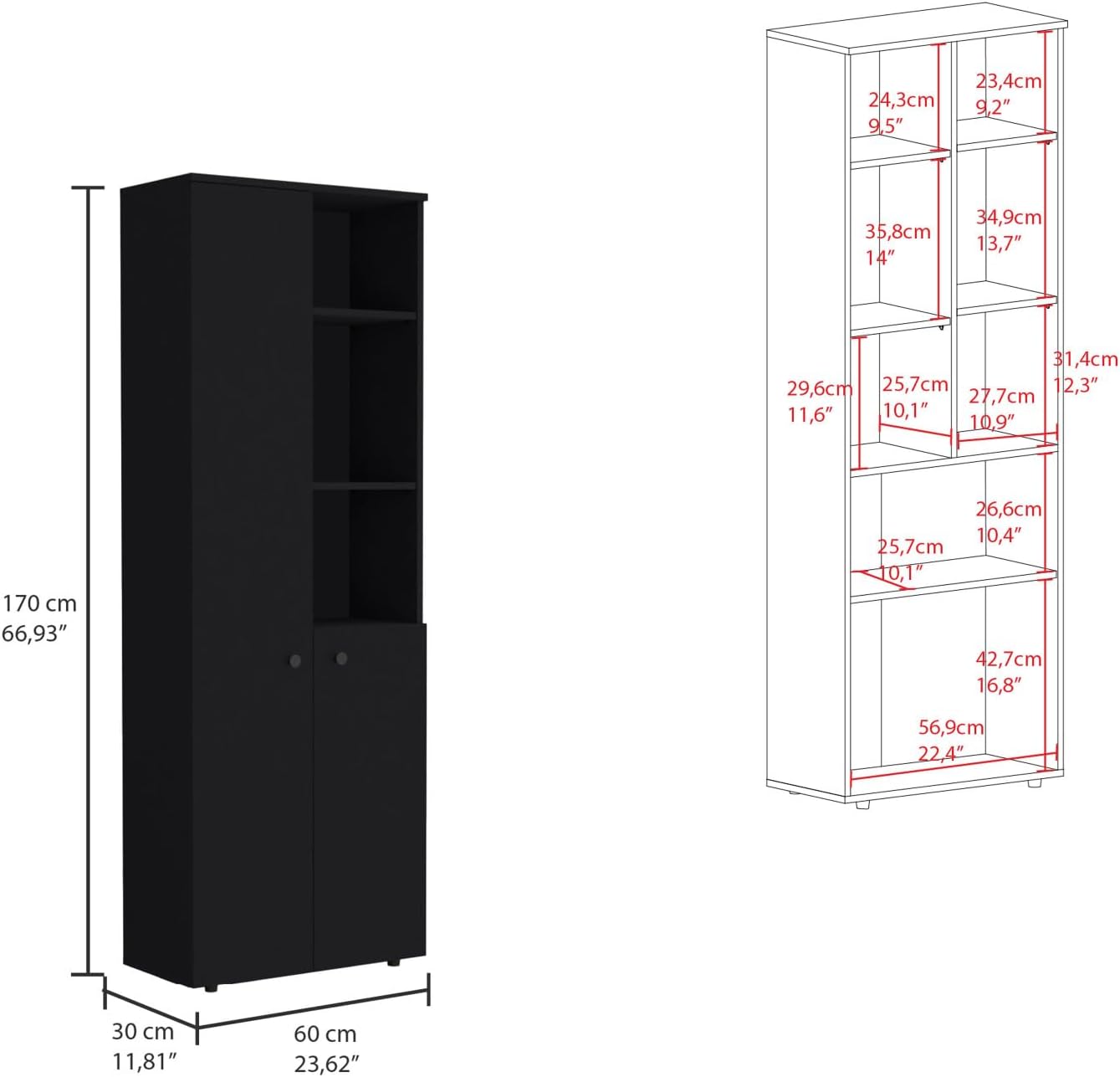 67-Inch Kitchen Pantry - Spacious Storage Cabinet with 3 Doors and 3 Exterior Shelves