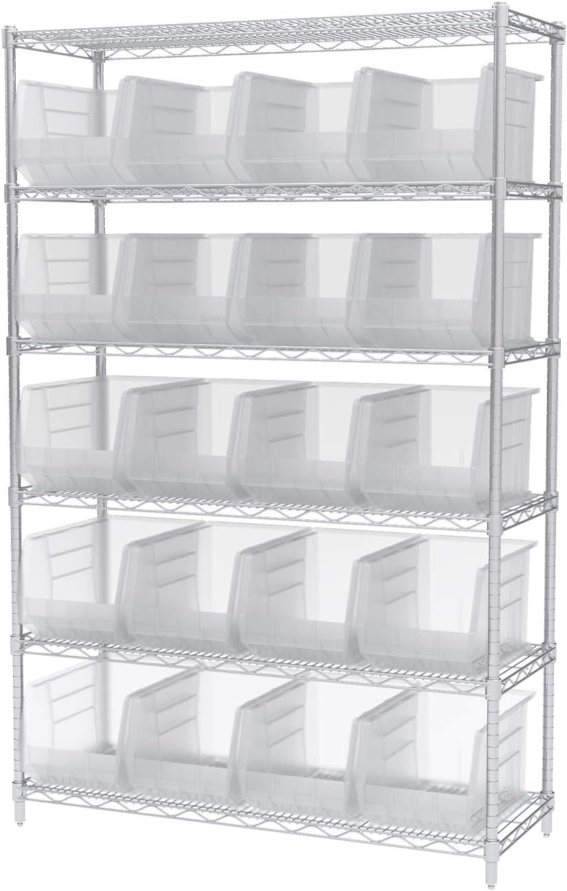 Akro-Mils 30260 AkroBins Plastic Storage Bins, Space-Saving Stackable Bins for Garage, Pantry, Craft Organization, 18" x 11" x 10", Clear, 6-Pack