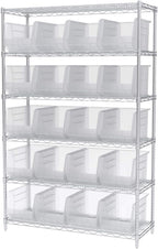 Akro-Mils 30260 AkroBins Plastic Storage Bins, Space-Saving Stackable Bins for Garage, Pantry, Craft Organization, 18" x 11" x 10", Clear, 6-Pack