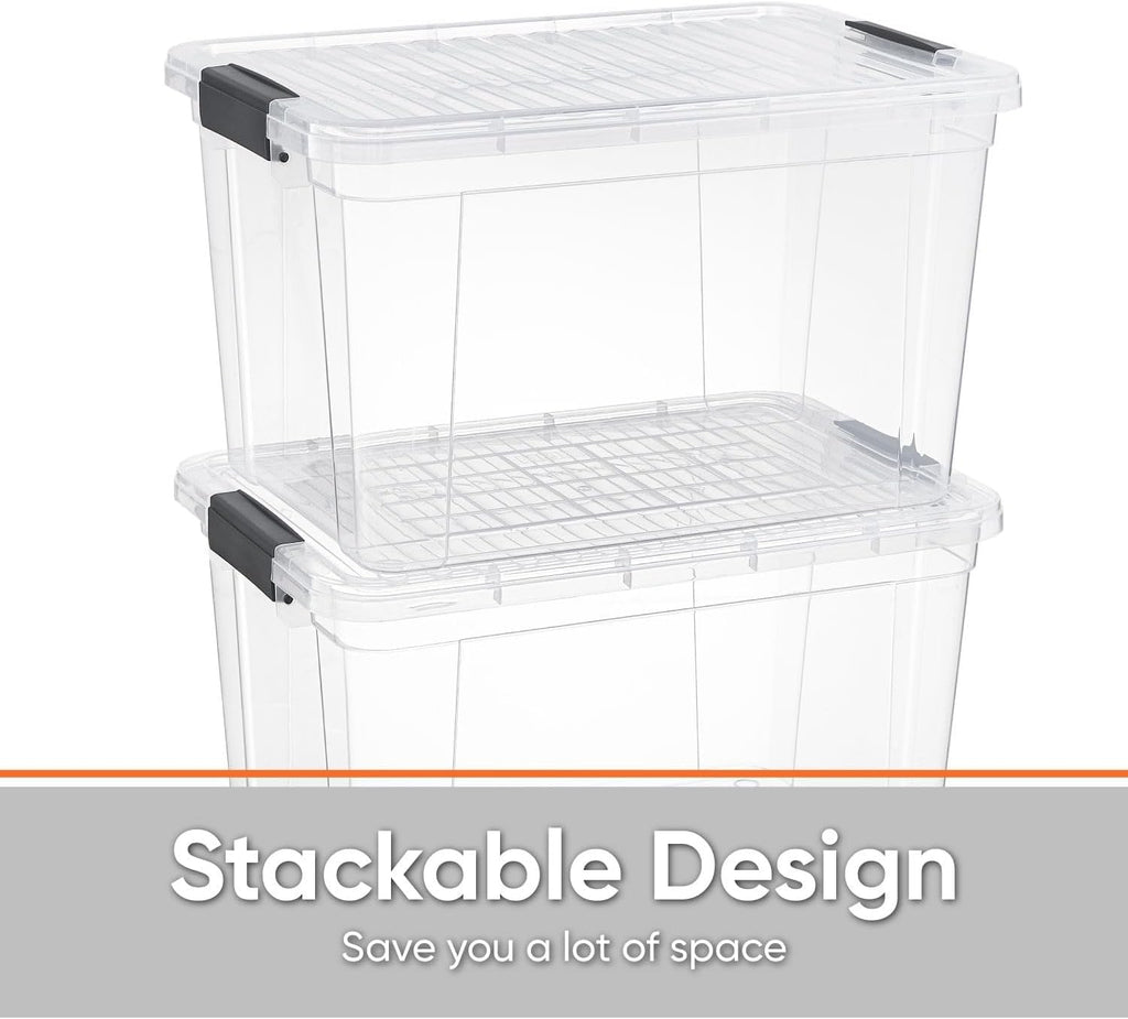 Superio Storage Bins with Lids- 6 Pack, 4.75 Qt Clear Boxes for Organizing, Stackable Plastic Containers- BPA Free, Non-Toxic, Odor Free, Organizer for Home, Office, Dorm
