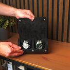 DailyWatch | Personalized Watch Roll Travel Case For 2 Watches - Handmade Genuine Leather Travel Case With Custom Engraving of Name or Initials - All Black