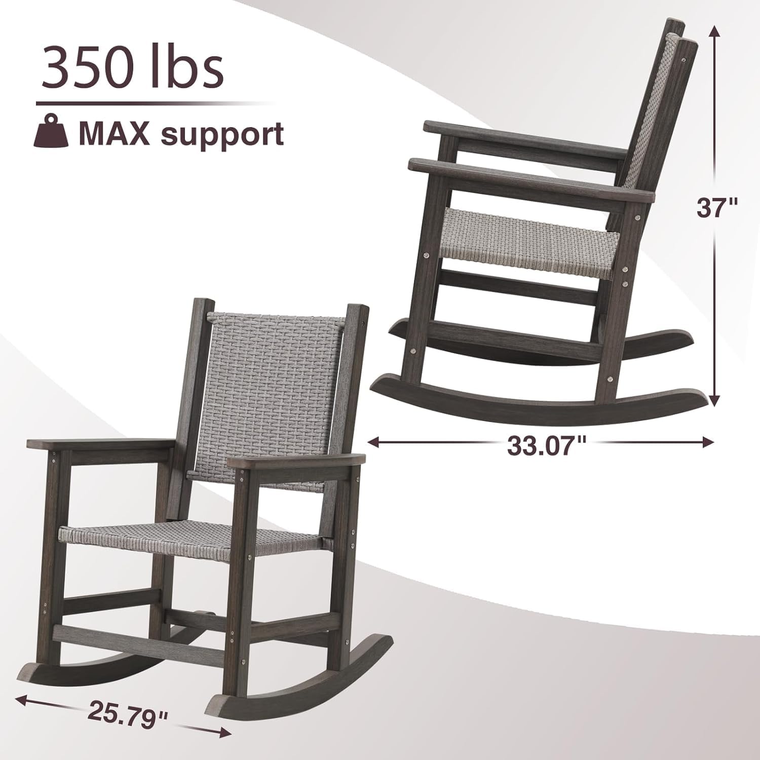 Wicker Outdoor Rocking Chair Set of 2 for Adult, Dark Brown | Durable HDPE frame with woven seat and back, weather-resistant, ideal for porch, patio, garden, lawn, balcony and outdoor use