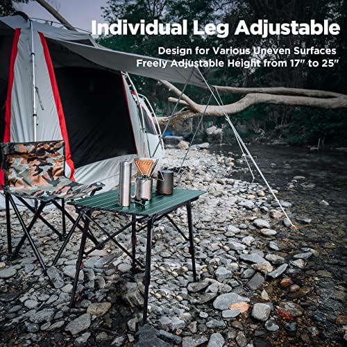 VILLEY Portable Camping Table with Adjustable Legs, Aluminum Folding Table