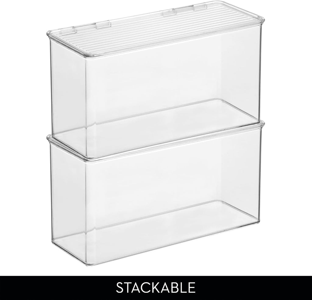 iDesign Plastic Stackable Hinged-Lid Storage Box - Set of 4 - Clear | Pantry or Kitchen Use