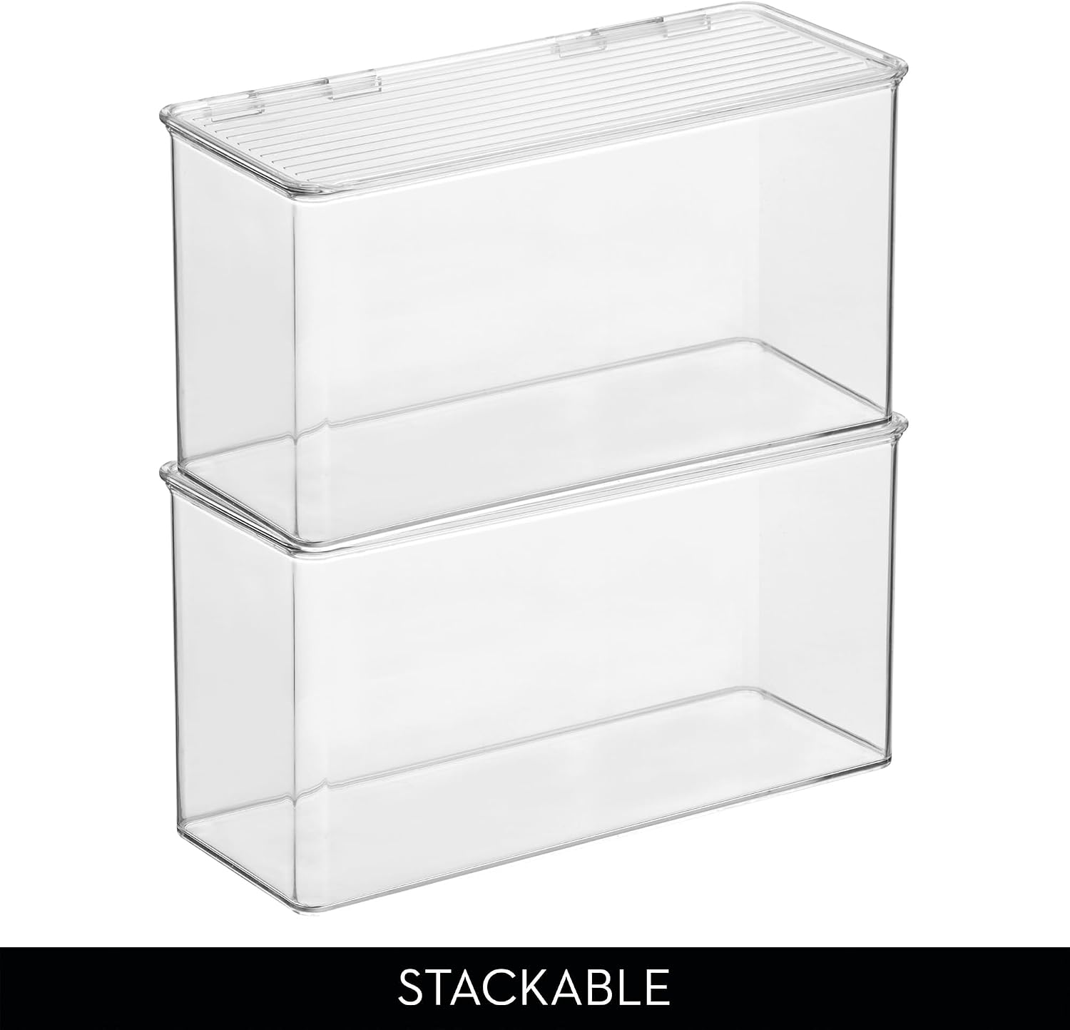 iDesign Plastic Stackable Hinged-Lid Storage Box - Set of 4 - Clear | Pantry or Kitchen Use