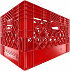 Heavy Duty Plastic Storage Milk Crates, Stackable Utility Organizer Bins, 19x11x13 Inches, 6 Pack, Made in USA, 24 Qt/6 Gallon Capacity (Red)
