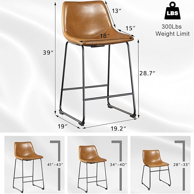 LEMBERI 30 inch Bar Stools Set of 3, Modern Counter Height Bar Stools, Faux L...