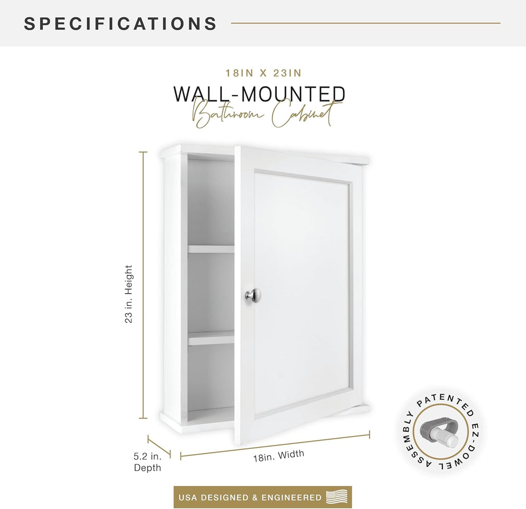 MCS 23x18 White Medicine Cabinet Organizer, Wall Mounted Bathroom Cabinet for Over-The-Toilet Storage, Bathroom Furniture & Restroom Organizer