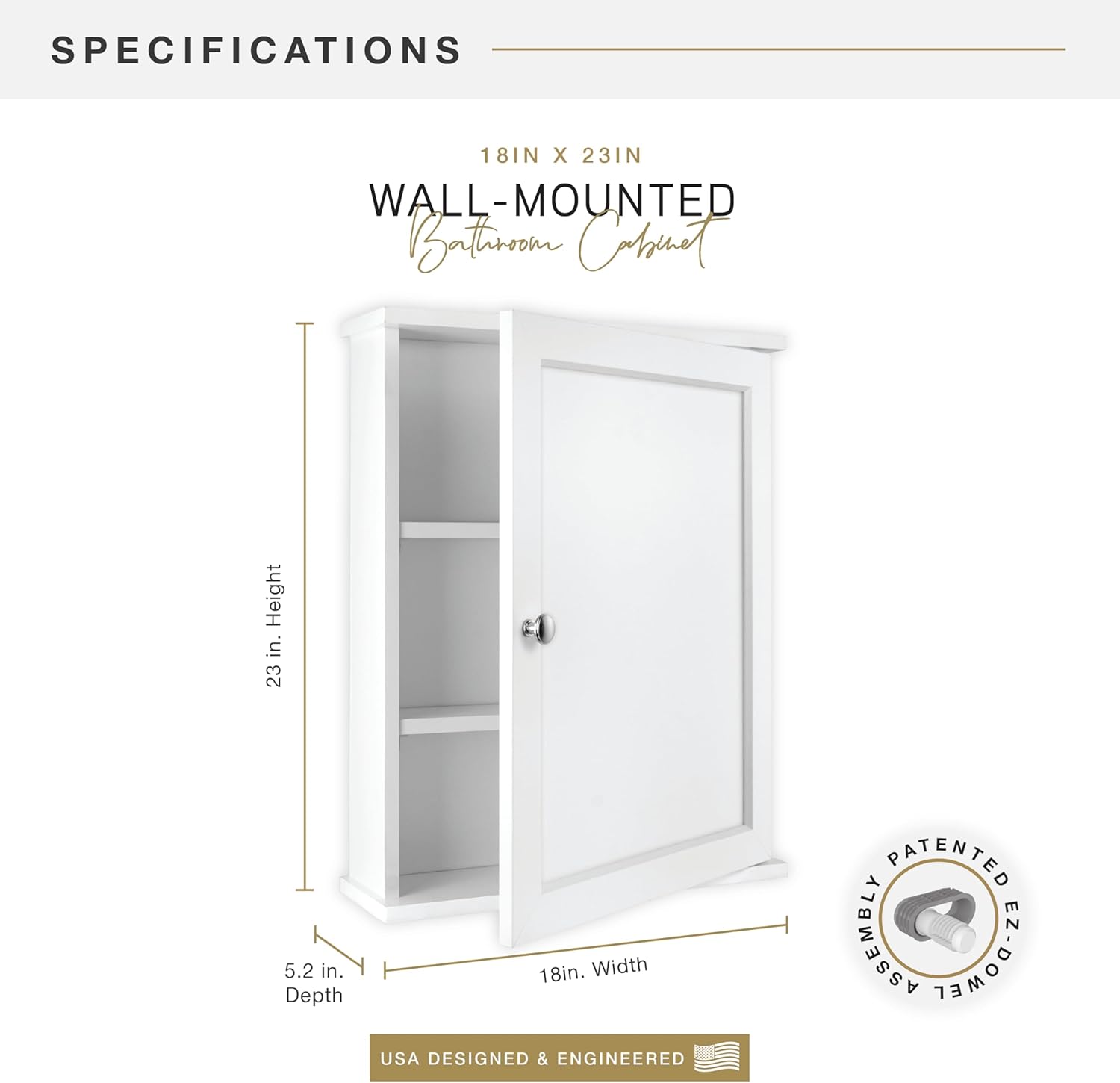 MCS 23x18 White Medicine Cabinet Organizer, Wall Mounted Bathroom Cabinet for Over-The-Toilet Storage, Bathroom Furniture & Restroom Organizer