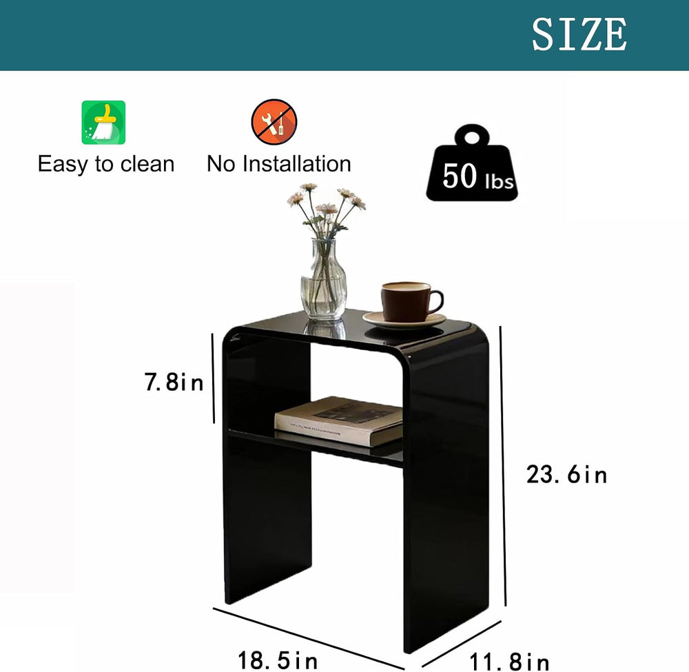 Acrylic 2-Tier End Table – 23.6”H Modern Nightstand with Shelf, Sturdy Bedsid...