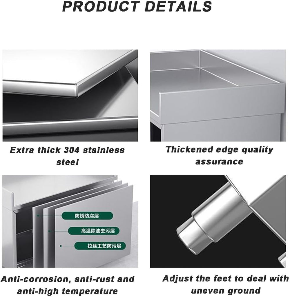 304 Stainless Steel Kitchen Work Table Cabinet, Commercial Storage Cabinet wi...