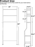 3-Tier Over The Toilet Storage, Freestanding Metal Bathroom Shelves with 4 Hooks, Over Toilet Storage Shelf with Paper Holder, Above The Toilet Shelf for Bathroom Storage, White
