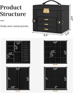 TORIBIO Jewelry Box for Women, Leather Jewelry Organizer with Mirror & Lock, 4-Tier Jewelry Storage Organizer with 3 Drawers for Girls/Women/Mothers, Necklace Earring Bracelets Holder Organizer