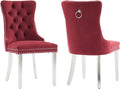 Luxury Upholstered Dining Chairs Set of 2, Red Kitchen Chair with Silver Metal Legs, Velvet Tufted Back Dining Chair, Sillas de Comedor, Modern Kitchen & Dining Room Chairs (Burgundy, 2 Pcs)