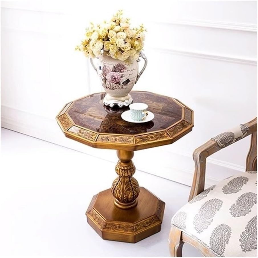 Vintage Country Style Side Table Hand Painted Art Carvings Dodecagonal Coffee...