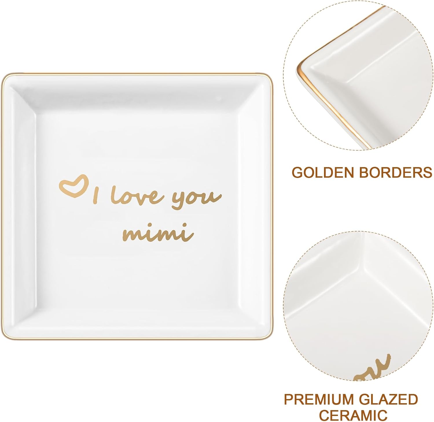 Zonon Mother's Day Ceramic Jewelry Tray with Present Box, Gift for Mom from Daughter I Love You Mom Square Decorative Ring Trinket Dish for Mother's Day Birthday Gift for Women