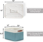 HNZIGE Storage Baskets Bins (3 Pack) Large Shelf Baskets for Clothes, Decorative Storage Bins with Handles, Canvas Collapsible Storage Bins for Organizing Storage (Gray&Teal, 15" X 11" X 9.5")