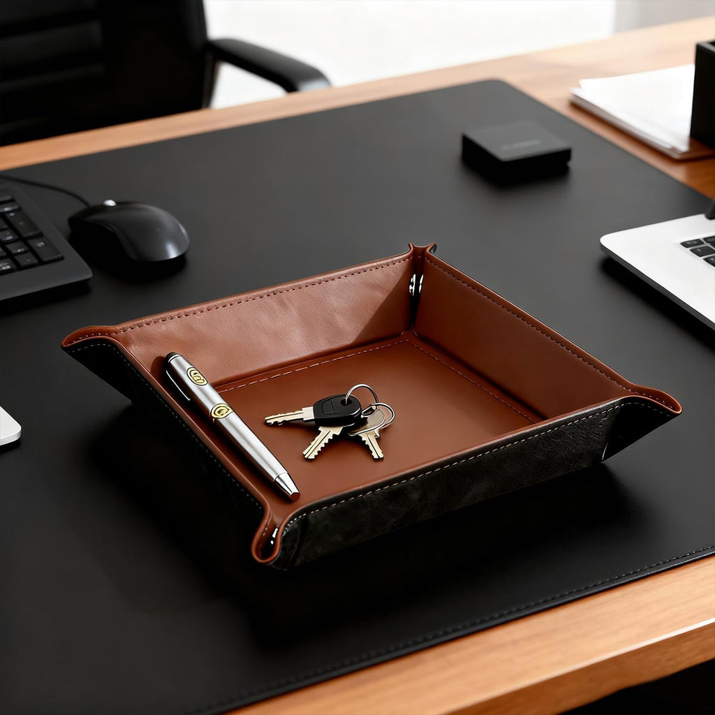 Valet Tray Organizer, 5.5" Square Catch All Tray for Men & Women - for Nightstand, Entryway,Desk & Dresser Top | Jewelry & EDC Holder for Watches, Rings, Keys, Wallet, Phone, Glasses