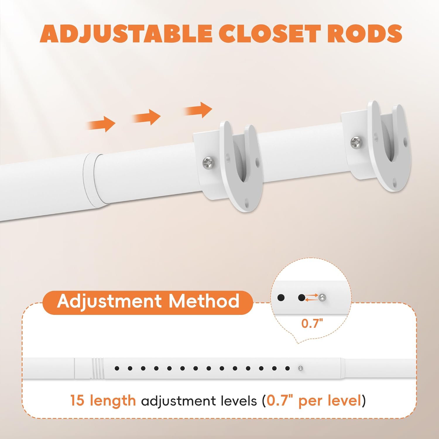 Closet Rod 30-51 Inches, Adjustable Heavy Duty Metal White Closet Rods for Hanging Clothes 1.3 Inches Diameter for Wardrobes Laundry