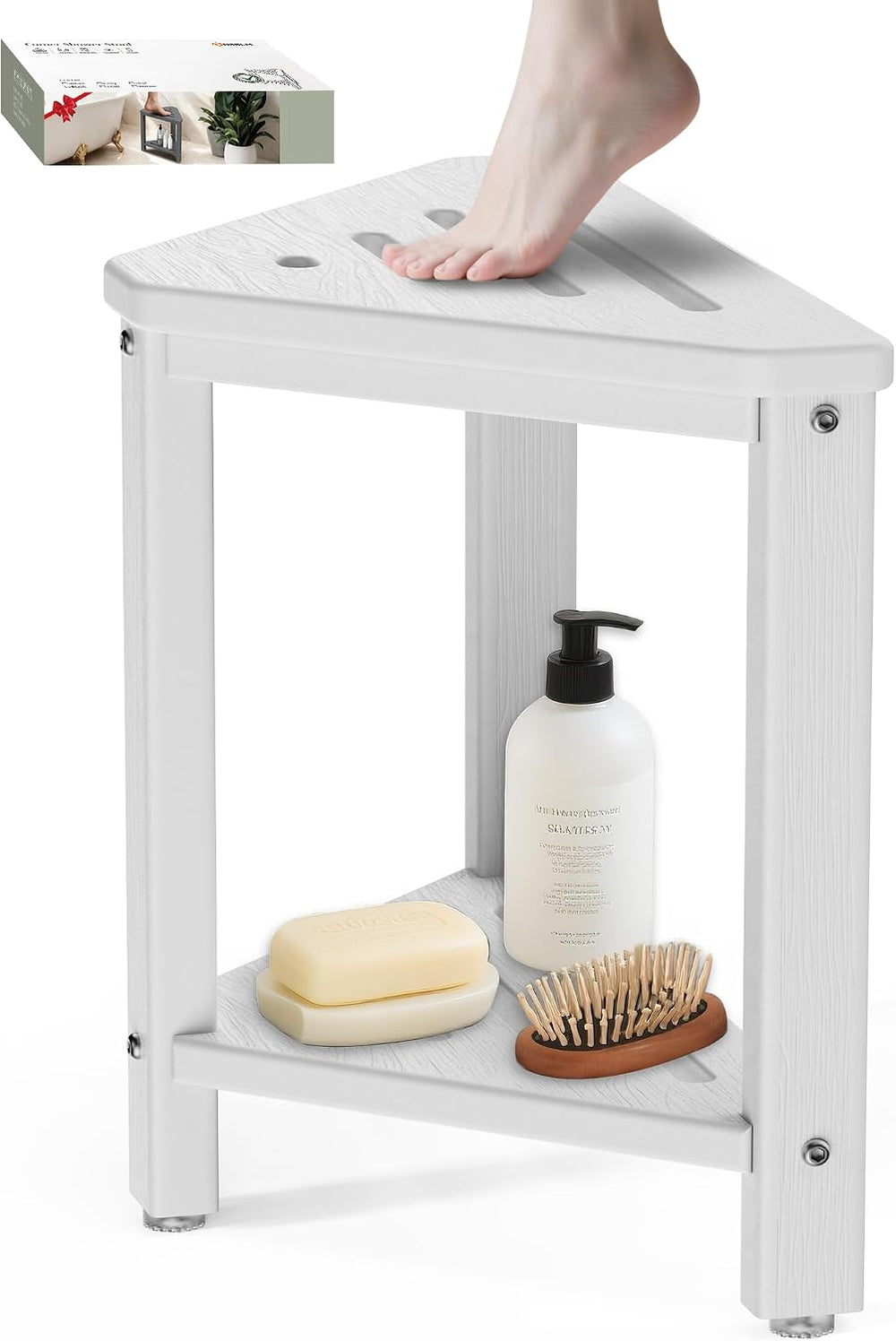 Shower Foot Rest 15in, HDPE Waterproof Shower Stool for Inside Shower, Corner...