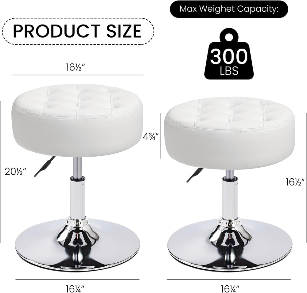 360° Swivel PU Leather Vanity Stool, White Makeup Chair for Bedroom, Large Ro...