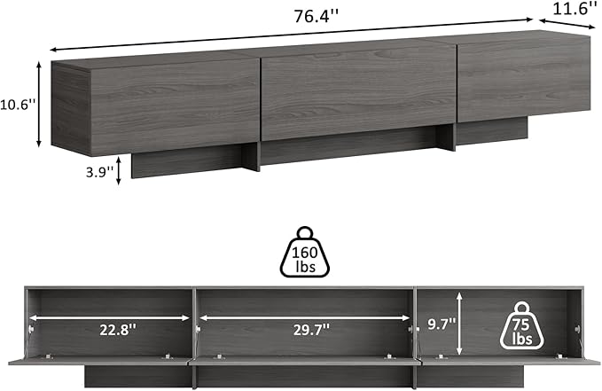 76.4'' Modern TV Stand for Living Room, Mid Century Modern TV Console,Entertainment Center with 3 Drawers, Large Storage Cabinet Table, Media Cabinet for Living Room, Bedroom, Grey