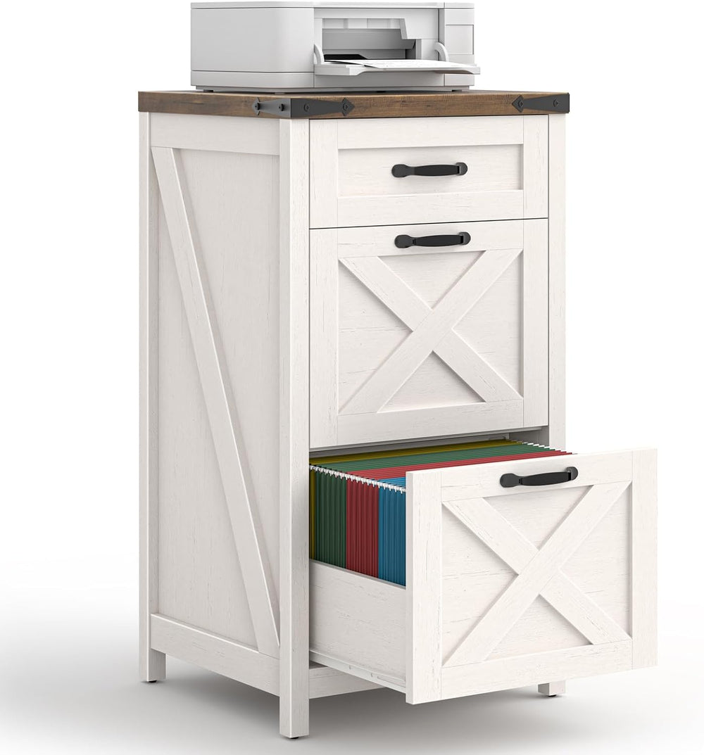 Halitaa Farmhouse File Cabinet with 3 Drawers for Home Office, Rustic White |...