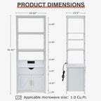 VECELO 3 Tier Freestanding Microwave Stand with Charging Station, Farmhouse Coffee Bar Cabinet with Drawer & Open Storage Shelves, Kitchen Counter Rack Compatible with 1.0 Cu.Ft Microwave Oven, White