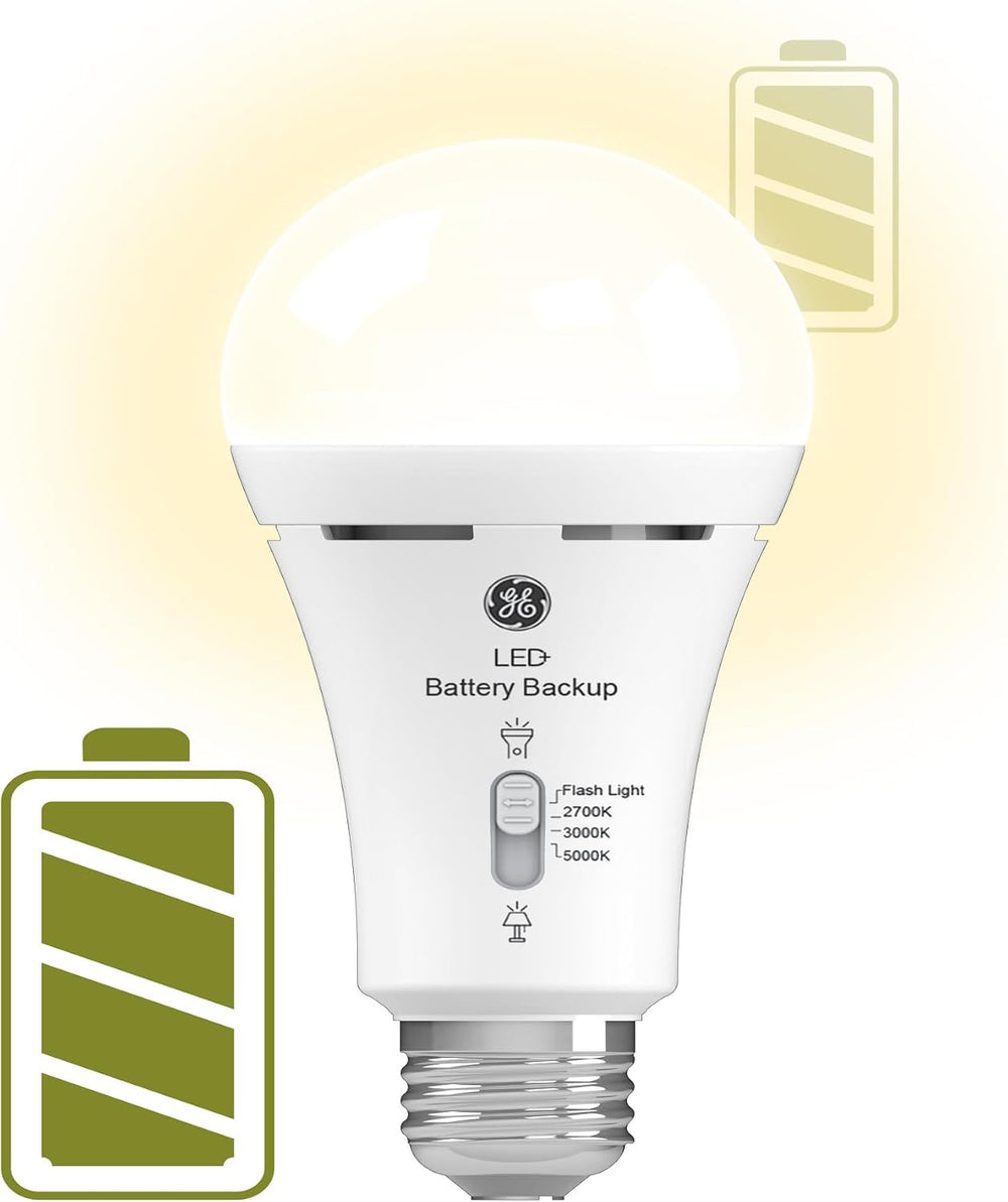 GE LED+ Backup Battery LED Light Bulbs, A21 Rechargeable Light Bulbs for Powe...
