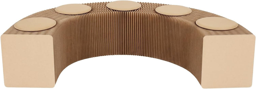 Accordion Folding Paper Sofa with 5 Cushions, Portable & Durable Kraft Paper Relaxing Bench Chair for Versatile Seating in Home, Office Decorative Chair Stool,8.2ft Length,Brown