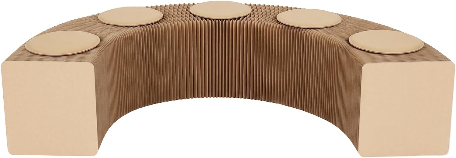 Accordion Folding Paper Sofa with 5 Cushions, Portable & Durable Kraft Paper Relaxing Bench Chair for Versatile Seating in Home, Office Decorative Chair Stool,8.2ft Length,Brown