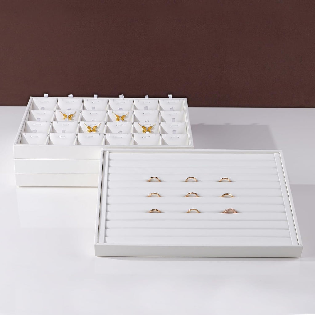 White PU Leather Jewelry Display Tray for Earrings Bracelet Necklace Jewelry Display Flat Tray Catchall