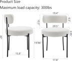 White Boucle Dining Chairs Set of 6, Upholstered Dining Room Chairs with Black Metal Legs, Round Modern Dining Chair for Dining Room, Kitchen