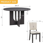 KEIKI 5-Piece Standard Height Dining Table Set with Round Table and 4 Upholstered Curved Backrset Chair, for 4 Person, Modern Wooden Table Set, Easy Assembly, for Kitchen, Dining Room, Beige+Black
