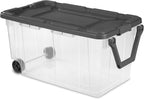 160 Qt Durable Clear Storage Box,Storage Bins With Wheels, Moisture-Proof Buckle Cover,Handle, Wheels, Stackable Design, Anti-Slip Lock Buckle, Suitable For Home Storage, Garage,Gray