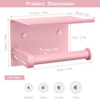 Tindbea Toilet Paper Holder with Phone Shelf, Adhesive or Screw Wall Mount Toilet Tissue Roll Holder, Rustproof & Multifunctional Stainless Steel Bathroom Storage Dispenser (Blush Pink)