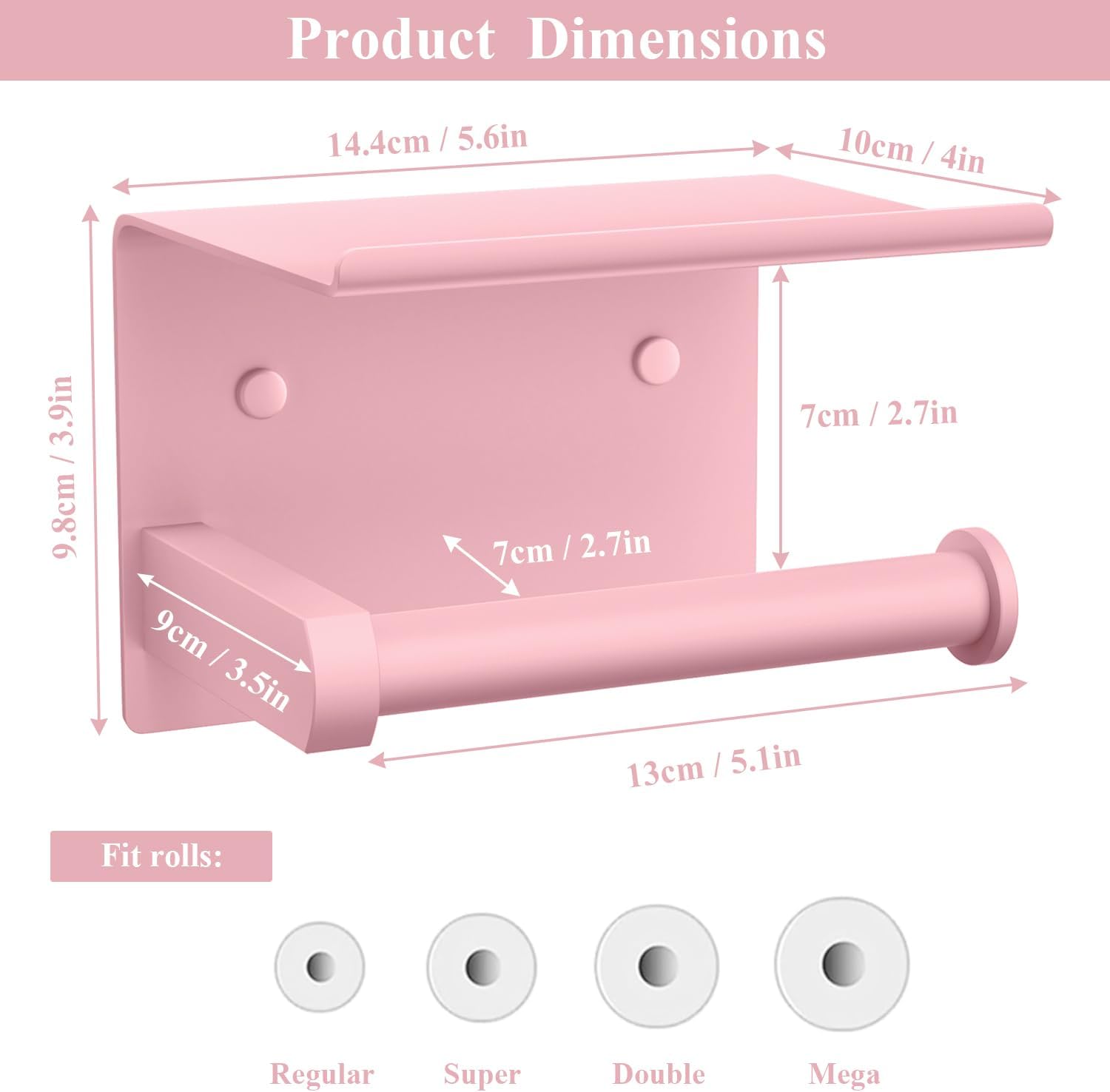 Tindbea Toilet Paper Holder with Phone Shelf, Adhesive or Screw Wall Mount Toilet Tissue Roll Holder, Rustproof & Multifunctional Stainless Steel Bathroom Storage Dispenser (Blush Pink)