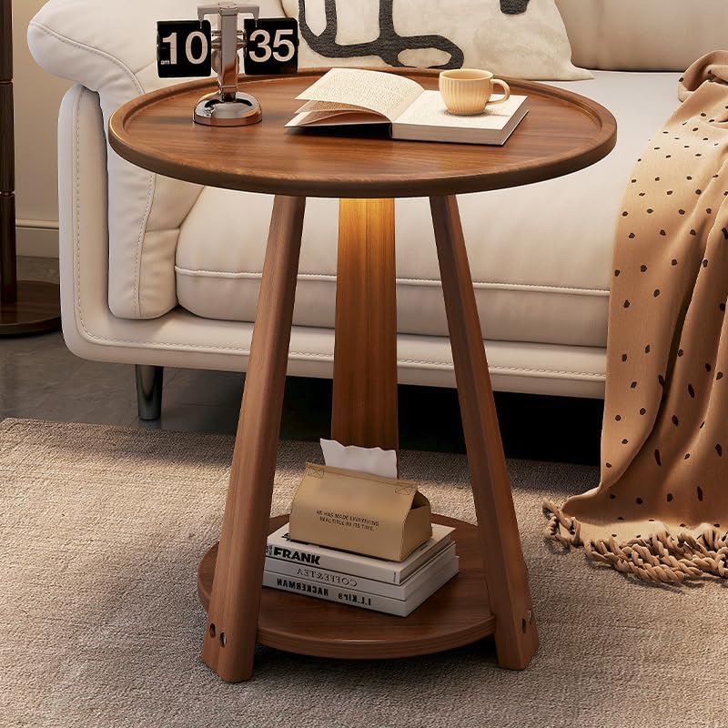 ZYFAB Round Storage End Table 2-Tier Small Wood Side Table Open Shelves Night...