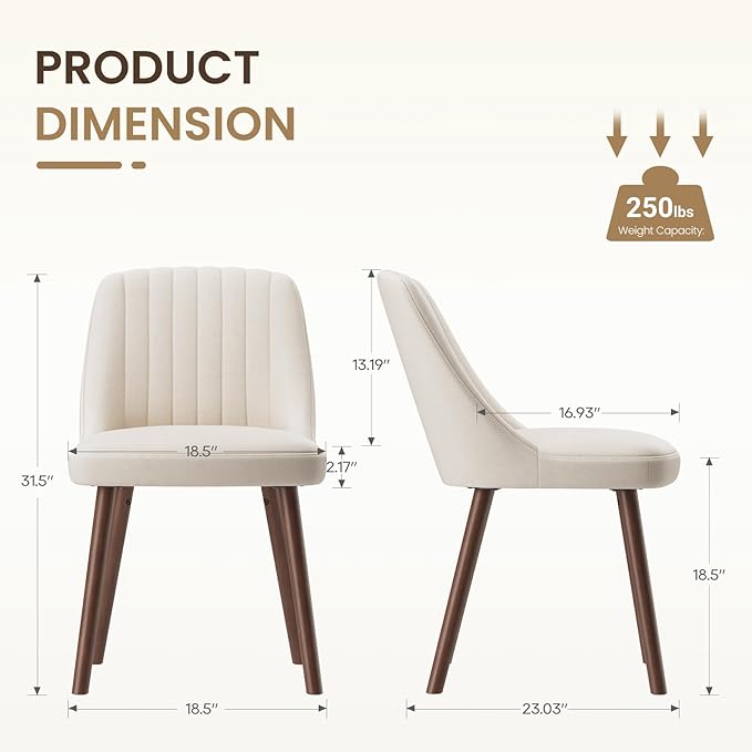 Upholstered Dining Chairs Set of 2, Modern Fabric Kitchen Chairs with Back, W...