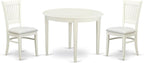 East West Furniture BOVA3-LWH-C 3 Piece Dining Room Furniture Set Contains a Round Dining Table and 2 Linen Fabric Upholstered Chairs, 42x42 Inch, Linen White