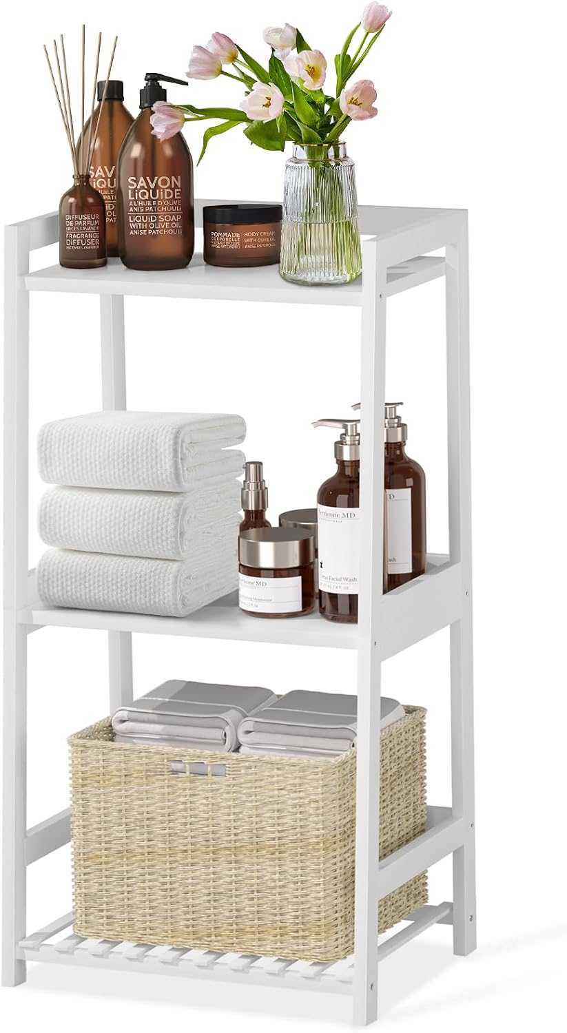 POXAKA 3 Tier Bamboo Bathroom Shelves, Ladder Shelf for Storage, Rustic Home ...