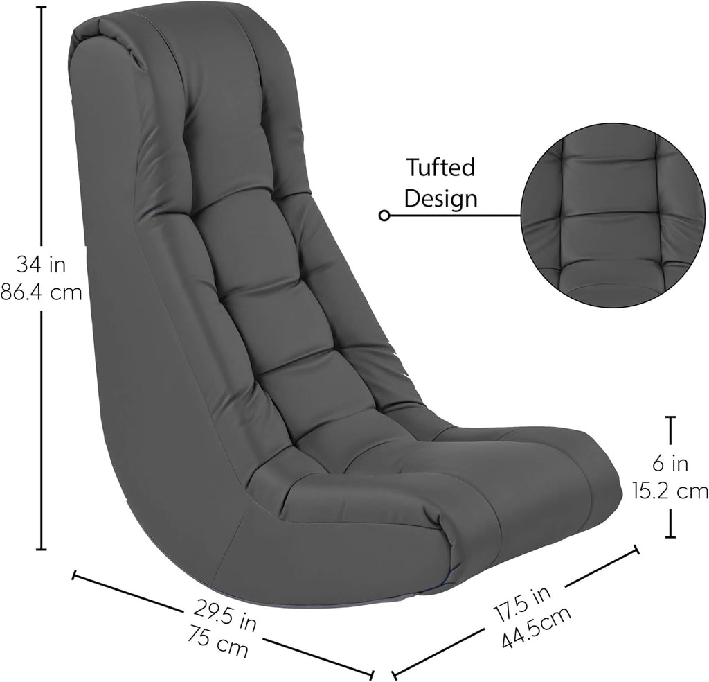 FDP Tufted Floor Rocker for Kids, Teens and Adults Comfortable, Ergonomic Chair for Reading, Playing Video Games, or Watching TV - Dark Gray, 10488-DG