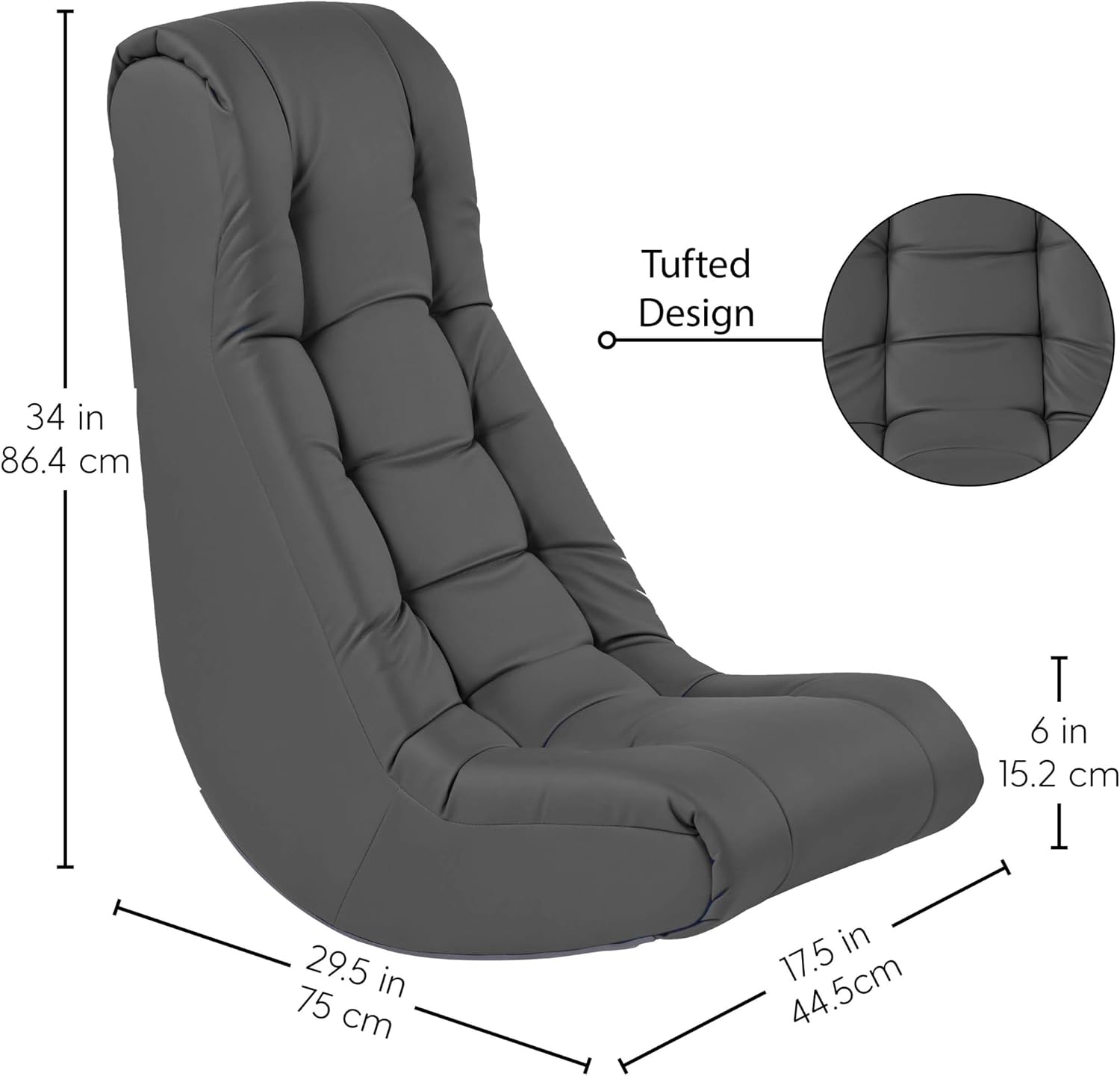 FDP Tufted Floor Rocker for Kids, Teens and Adults Comfortable, Ergonomic Chair for Reading, Playing Video Games, or Watching TV - Dark Gray, 10488-DG