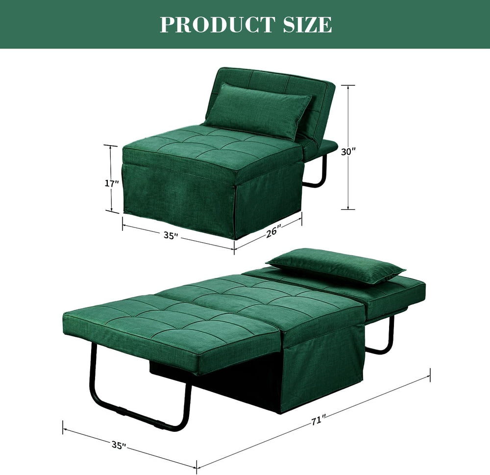 Green Sofa Bed, Convertible Chair 4 in 1 Multi-Function Modern Folding Ottoma...