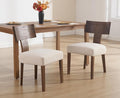 chairus Farmhouse Dining Chairs Set of 2, Upholstered Accent Chairs with Dark Brown T-Shape Wood Back Armless Kitchen Chairs with Soft Pad, Linen Beige