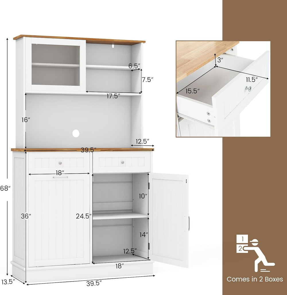 LOKO 68” Tall Kitchen Pantry Cabinet, Wood Sideboard Cupboard with Microwave ...