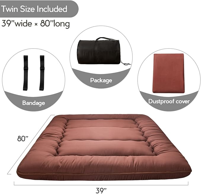 MAXYOYO Japanese Floor Mattress Futon Mattress, 4" Thicken Tatami Mat Sleeping Pad Foldable Roll Up Mat Boys Girls Dormitory Pad Kids Floor Lounger Pillow Bed, Charcoal Grey, Queen Size
