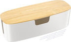 Large Cable Management Box - Cord Organize Box with Bamboo lid for Safe Home & Office, Cord Hider for Power Strip Under Desk, Cover TV Wires, Child & Pet Proof Cord Box, White