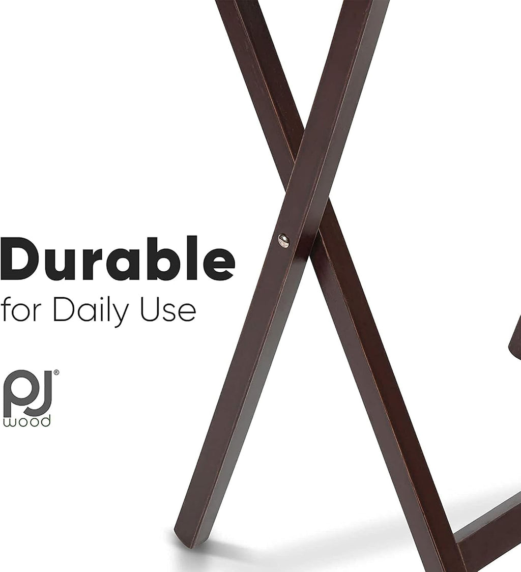 PJ Wood - Folding Wood TV Tray Table - Espresso 8-Piece Set | Solid Construction, 14.57 x 19.09 x 26 in, Space Saving Design, Home Office Use, Leg Base, Requires Assembly, Wipe Clean